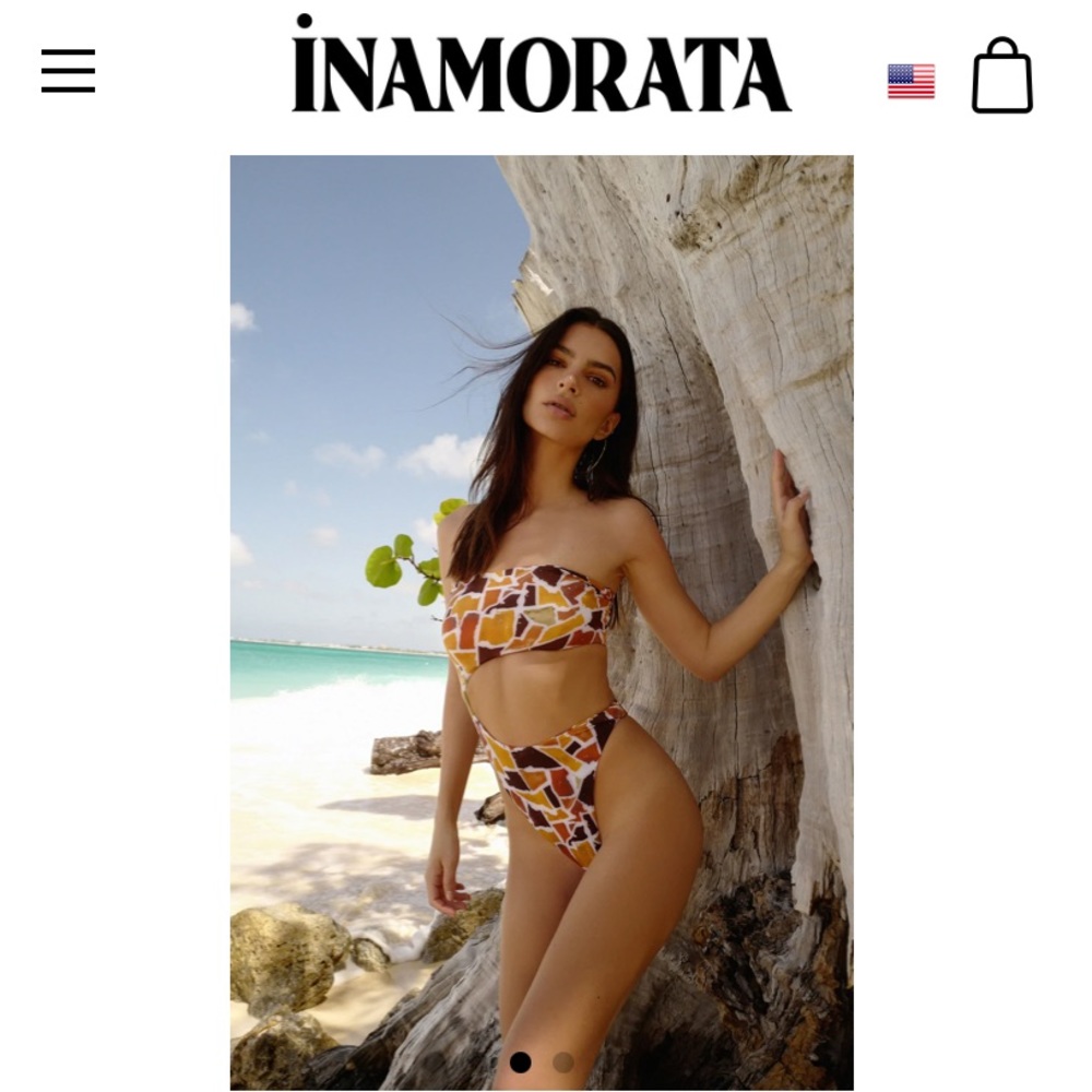 Inamorata iSA One Piece Strapless Cut Out Swimsuit Mustard Mosaic Small